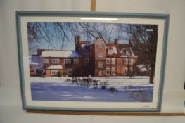 Large photographic print of a country house in winter