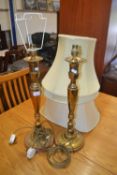 Pair of brass based table lamps