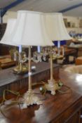 Pair of contemporary double light table lamps with glass drapes