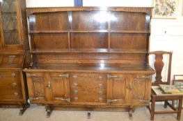 Reproduction oak dresser cabinet with drawer and cupboard base, 186cm wide
