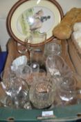 Mixed Lot: Assorted glass ware to include water jugs, ice cooler, dishes together with an oval