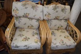 Pair of bamboo and wicker conservatory chairs