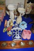 Mixed Lot: Ceramic wall pocket, oval miniatures, miniature shoes, candlestick holders etc