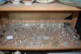 Quantity of assorted glass ware to include brandy glasses, spirit glasses, shot glasses, napkin