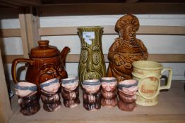 Mixed Lot: Monk shaped egg cups, kitchen wares etc