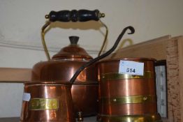 Mixed Lot: Copper kettle together with two further copper and brasses boxes