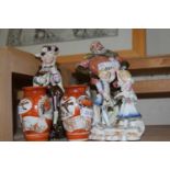 Royal Doulton figure Falstaff together with further figurines and pair of small Japanese vases (5)