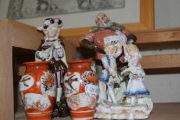 Royal Doulton figure Falstaff together with further figurines and pair of small Japanese vases (5)