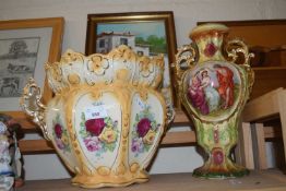 A gilt decorated jardiniere together with a similar vase (2)