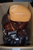 Box of assorted cameras to include Minolta, Hellina and others