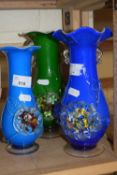 Three continental glass vases