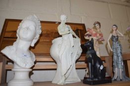 Mixed Lot: Various composition figurines, modern Egyptian cat model etc