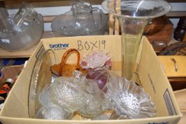 Large box of various glass vases, bowls etc