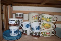 Set of six soup bowls together with quantity of mid 20th Century patterned tea wares