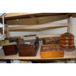 Mixed Lot: Halma chess set, various wooden boxes, turned wooden tobacco jar etc
