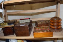 Mixed Lot: Halma chess set, various wooden boxes, turned wooden tobacco jar etc