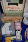 The Stip Master film strip projector together with a Fujica slide projector and a quantity of