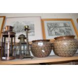 Mixed Lot: Pair of copper jardinieres, lanterns and other items