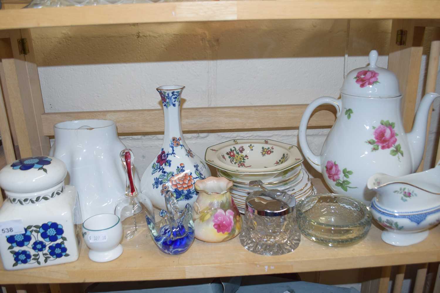 Mixed Lot: Ceramic jelly mould, various vases to include Worcester, teapot and other items