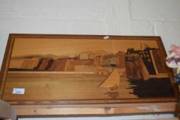 A modern marquetry picture of a seaside town