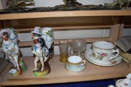 Mixed Lot: A pair of chicken formed posy vases together with various tea wares, engraved goblets