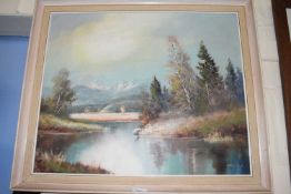 A mid 20th Century alpine style landscape, framed