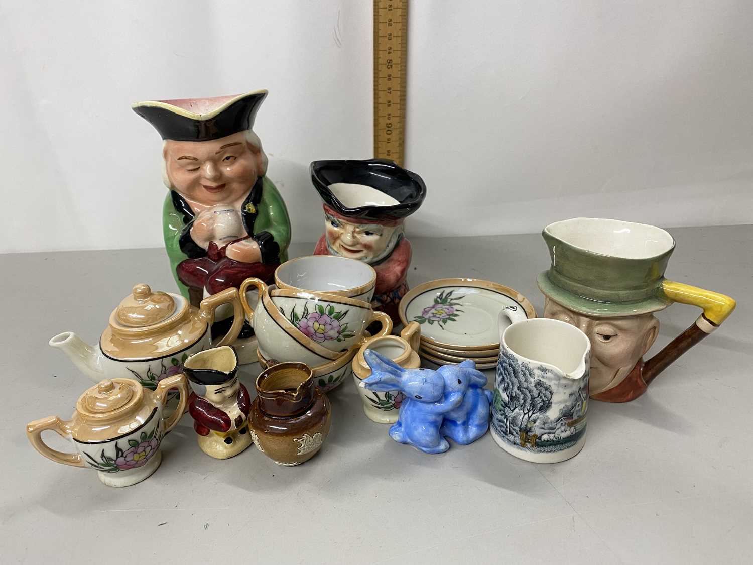 Mixed Lot: Various Toby jugs, miniature Oriental tea set etc