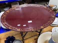 Lacquered oval serving tray and stand by Raynham Workshops, Fakenham, Norfolk, 53cm wide