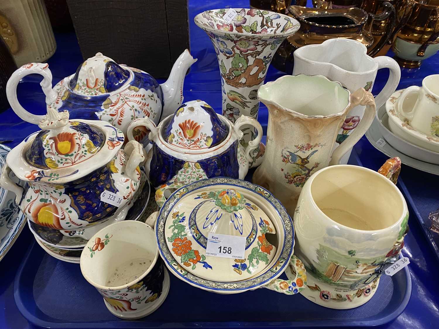 Mixed Lot: 19th Century Staffordshire tea set, various assorted jugs, a musical tankard and other
