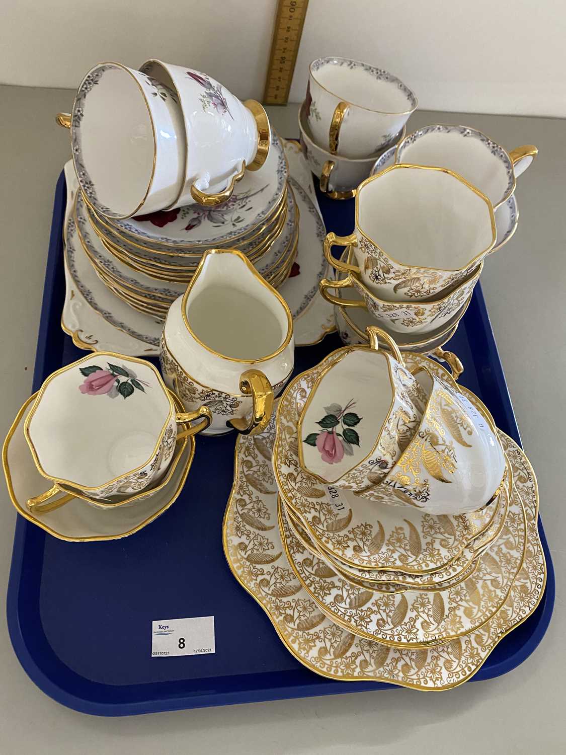 Tray of mixed tea wares to include Royal Stafford and others