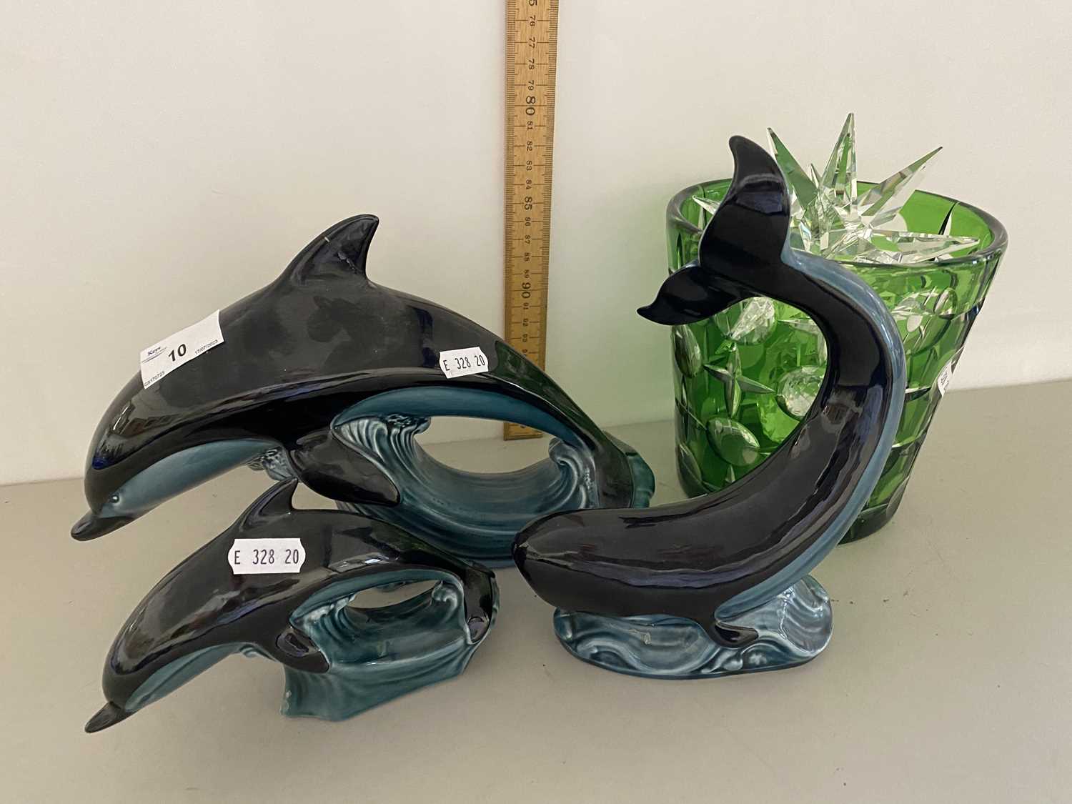 Mixed Lot: Poole Dolphine and glass vase
