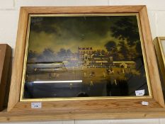 Cricketing Interest - Reverse printed cricketing scene on glass pine framed