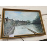 D White, Flood Water at the Wolts, oil on board, framed