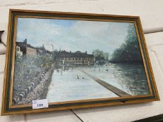 D White, Flood Water at the Wolts, oil on board, framed