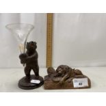 Mixed Lot: Small Black Forest model of a bear holding a clear glass vase together with a further