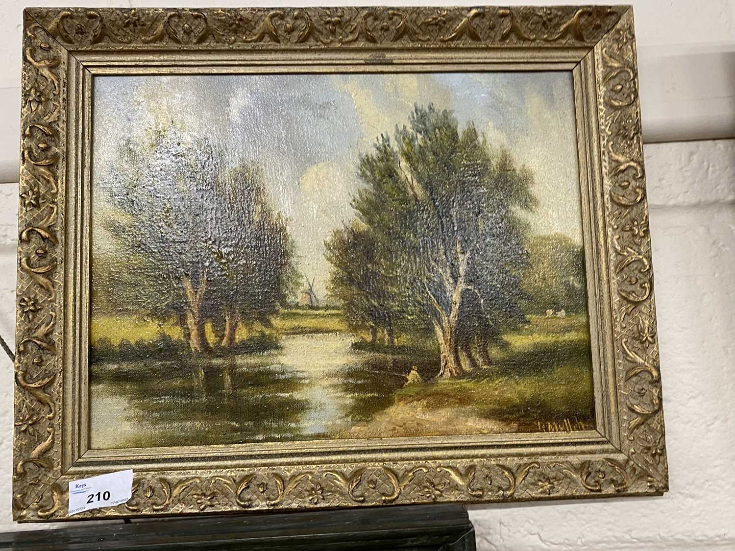 Robert Mallett, Willows Back River, Wensum (Norwich), oil on canvas, gilt framed