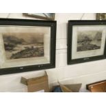 Pair of monochrome prints, Highland Solitude and a Storm of The Bass Rock