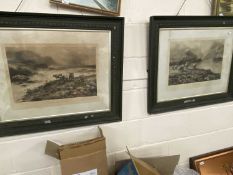 Pair of monochrome prints, Highland Solitude and a Storm of The Bass Rock