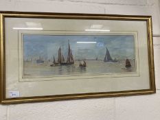 E Fletcher, study of fishing boats, watercolour, framed and glazed