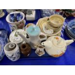 Mixed Lot: Poole Pottery coffee pot, Wedgwood Art Deco style soup bowls, various vases and other