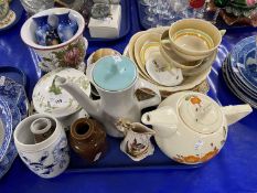 Mixed Lot: Poole Pottery coffee pot, Wedgwood Art Deco style soup bowls, various vases and other