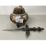 Japanese pot pourri jar together with a sword shaped paper knife