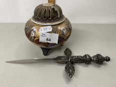 Japanese pot pourri jar together with a sword shaped paper knife