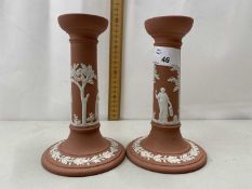 A pair of Wedgwood Jasper ware candlesticks