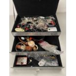 Small mirrored jewellery cabinet containing various wristwatches, costume jewellery etc