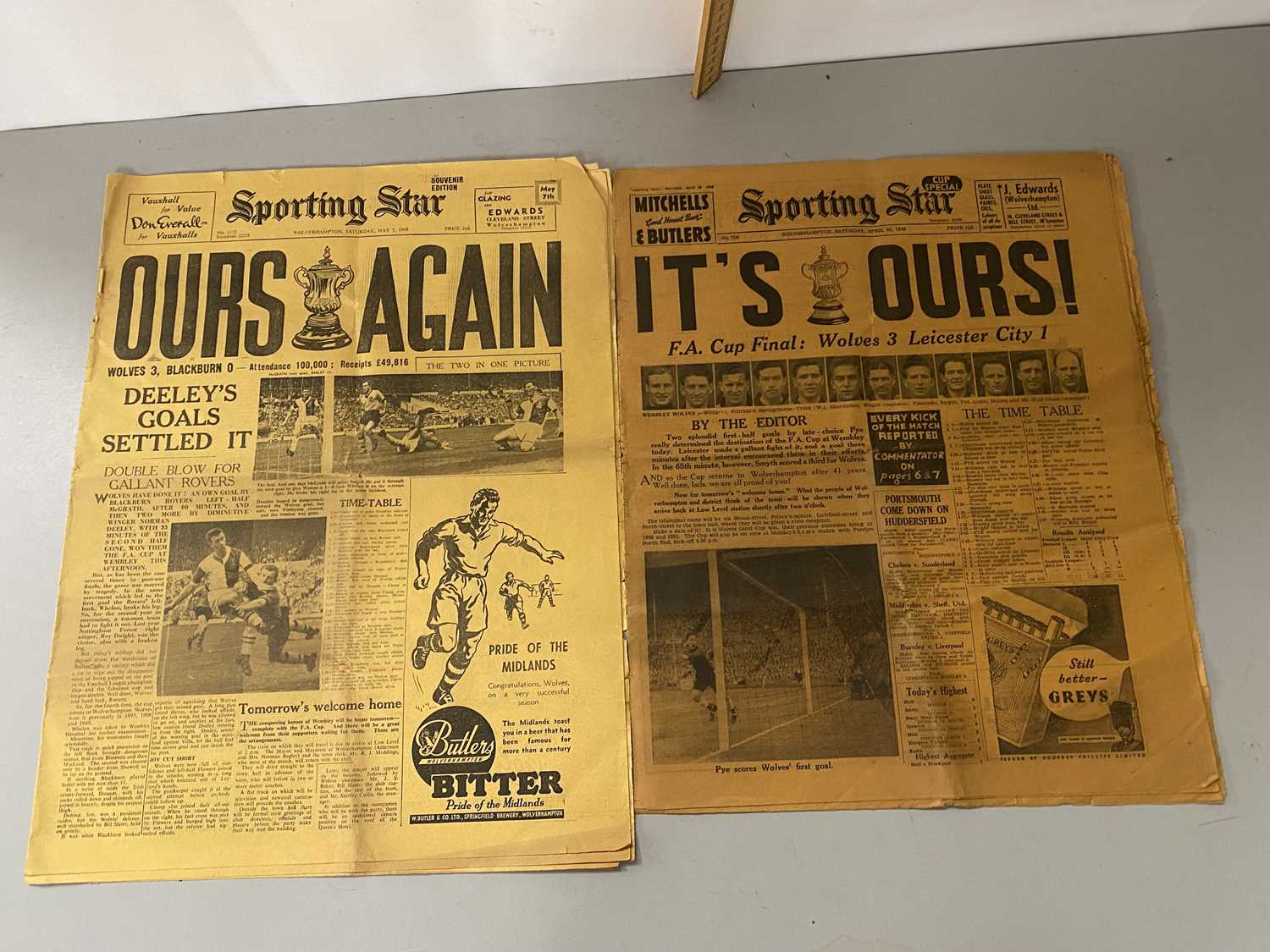 Two editions of The Sporting Star newspaper, Saturday 7th May 1960 FA Cup Final Wolves 3 Blackburn 0