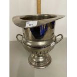 A silver plated double handled urn formed wine cooler