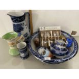 Mixed Lot: A Booths Summer Rose pattern wash stand set together with a pair of small silver banded