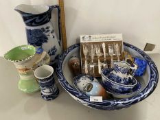 Mixed Lot: A Booths Summer Rose pattern wash stand set together with a pair of small silver banded