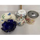 Mixed Lot: A quantity Samford ware Lucky Bluebird table wares together with a further biscuit